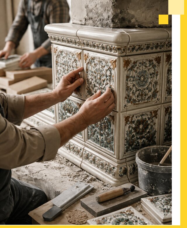 Изразцовые камины под ключ в Саяногорске: проект и монтаж