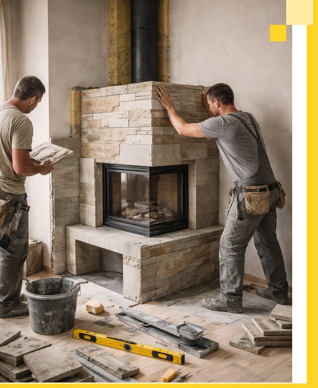 Угловые камины под ключ проект, монтаж и отделка в Саяногорске