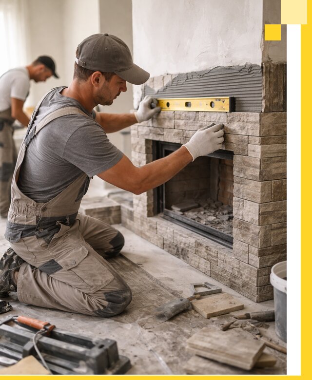 Облицовка каминов в Саяногорске, монтаж и отделка натуральным камнем