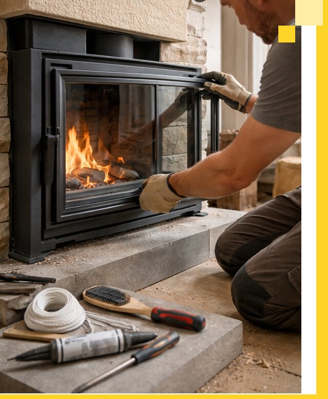 Производство, монтаж и доставка каминов со стеклом в Саяногорске