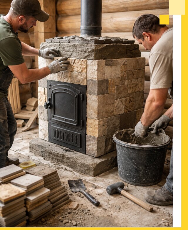 Облицовка банной печи под ключ в Саяногорске: камень и плитка