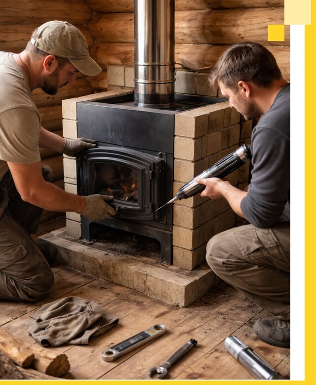 Монтаж и установка печи в бане под ключ с гарантией в Саяногорске