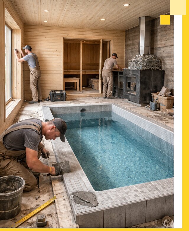 Проект бани с бассейном и сауной в Саяногорске под ключ