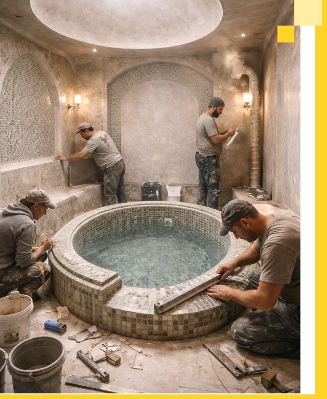 Профессиональное строительство хамама с бассейном в Саяногорске под ключ