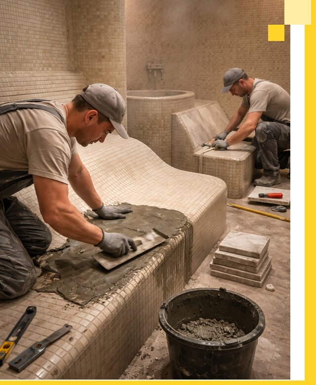 Лежаки для хамама под ключ в Саяногорске, проект и монтаж