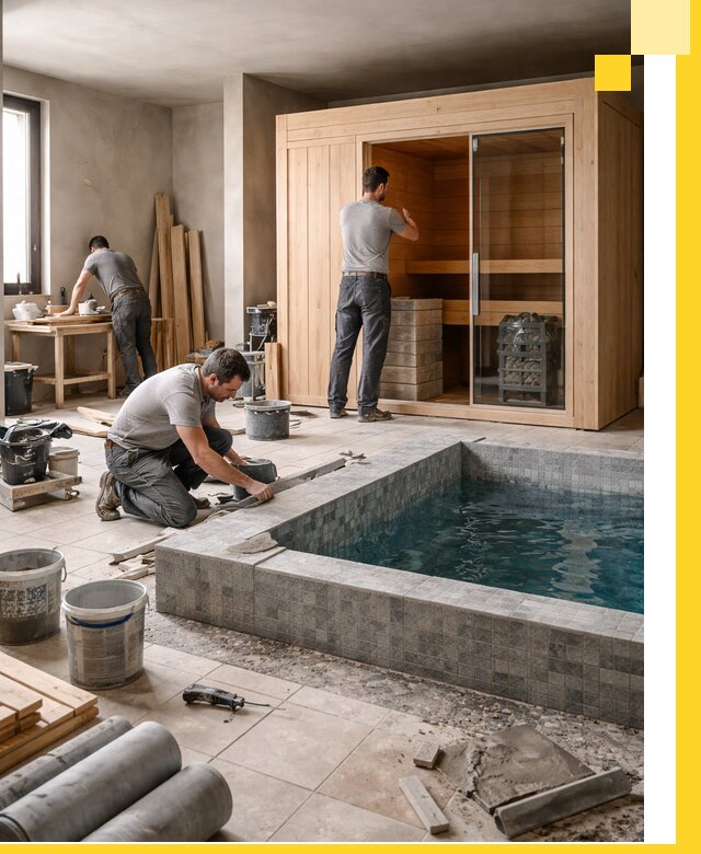 SPA зоны под ключ с бассейном сауной и печью в Саяногорске